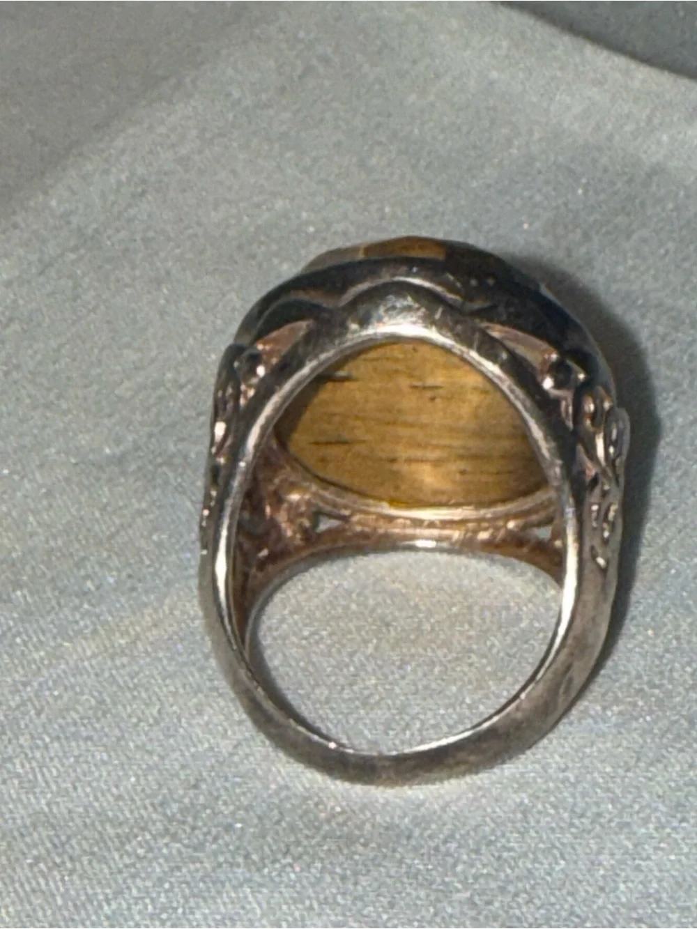 Signed JW Vintage 925 Sterling Silver Smoky Quartz Large Oval Cocktail Ring Sz9